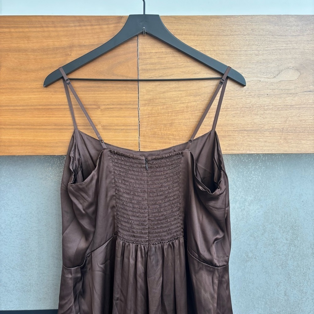 Reformation Frankie 100% Silk Maxi Slip Dress in Brown, Size 14 - Picture 12 of 16